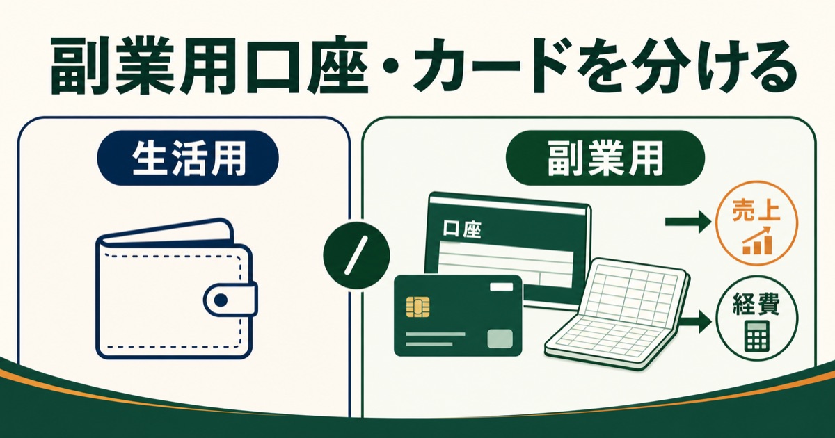 生活用と副業用の銀行口座・カードを分けて管理する図