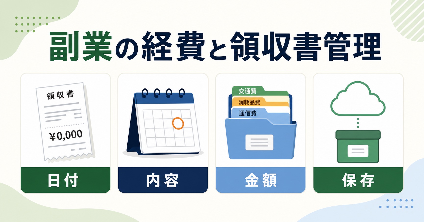副業の経費と領収書管理で記録する日付・内容・金額・保存