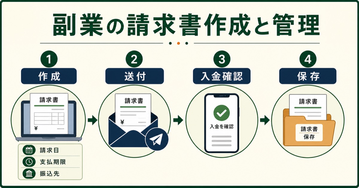 副業の請求書を作成・送付・入金確認・保存する4ステップ